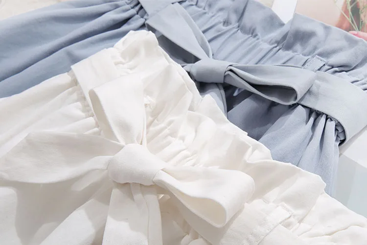 Women Casual Cotton Skirts Spring Summer Korean Style Solid Elegant High Waist Single-Breasted Bow Lace Up A-Line Midi Skir