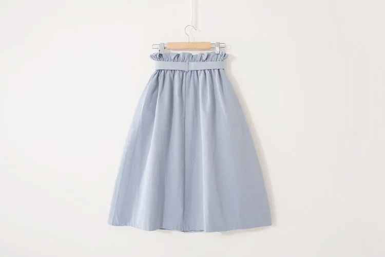 Women Casual Cotton Skirts Spring Summer Korean Style Solid Elegant High Waist Single-Breasted Bow Lace Up A-Line Midi Skir