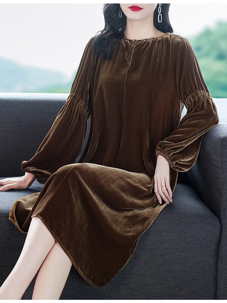 Plus Size Autumn Long Sleeve Vintage Velvet Party Dress Korean Fashion Winter Long Sleeve Elegant Retro Street Wear Velour Dress