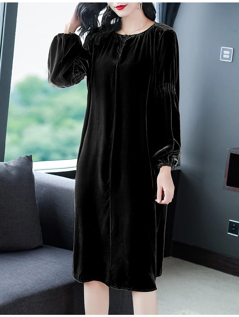 Plus Size Autumn Long Sleeve Vintage Velvet Party Dress Korean Fashion Winter Long Sleeve Elegant Retro Street Wear Velour Dress