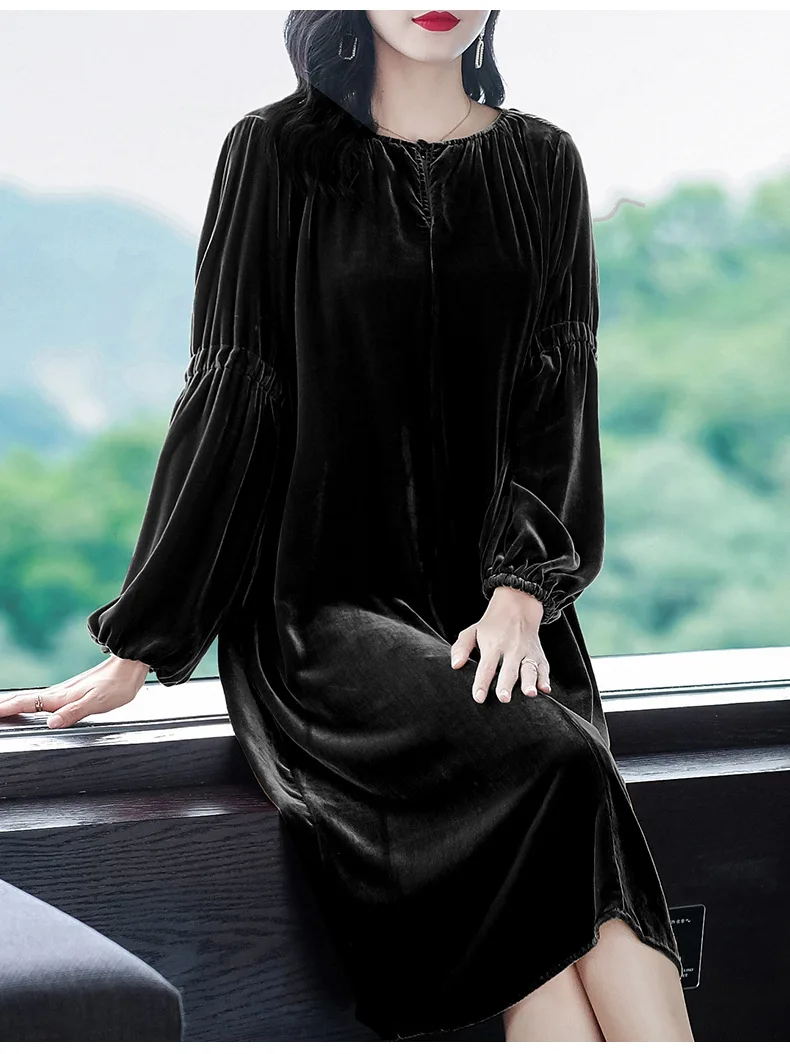 Plus Size Autumn Long Sleeve Vintage Velvet Party Dress Korean Fashion Winter Long Sleeve Elegant Retro Street Wear Velour Dress