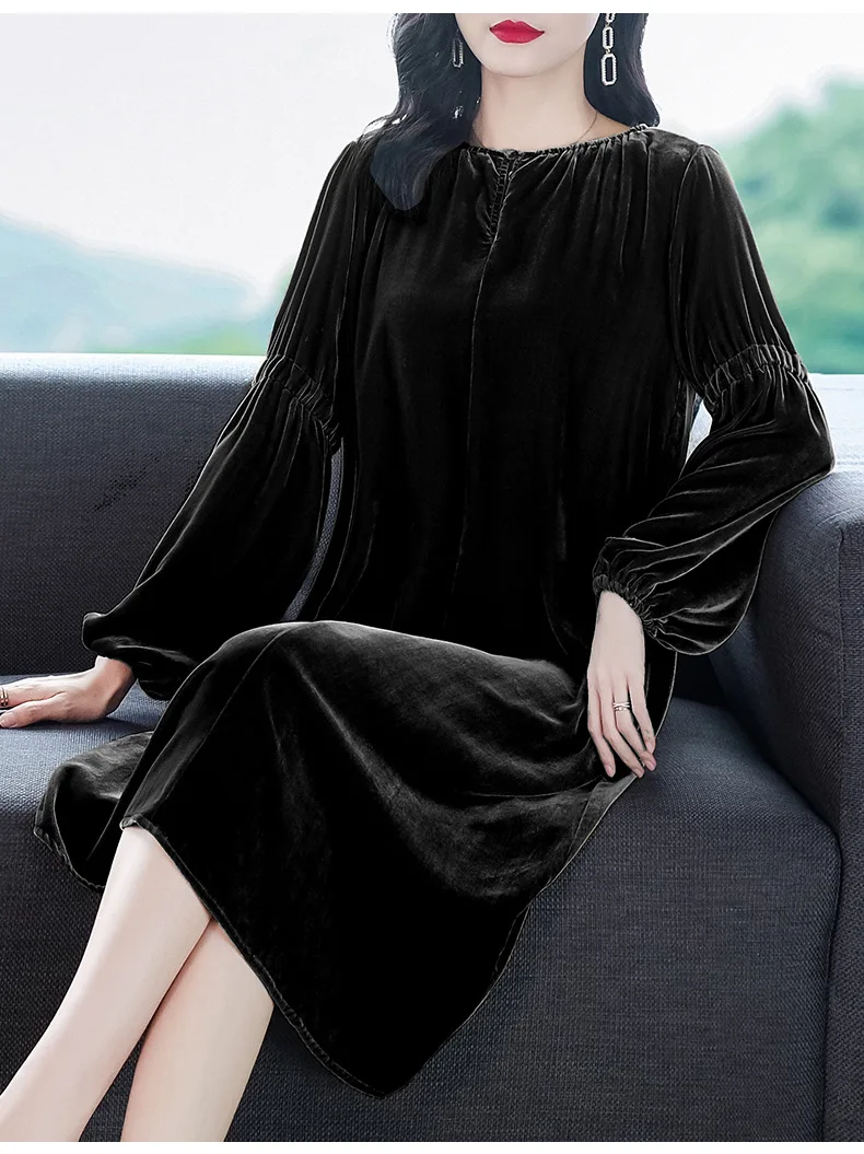 Plus Size Autumn Long Sleeve Vintage Velvet Party Dress Korean Fashion Winter Long Sleeve Elegant Retro Street Wear Velour Dress