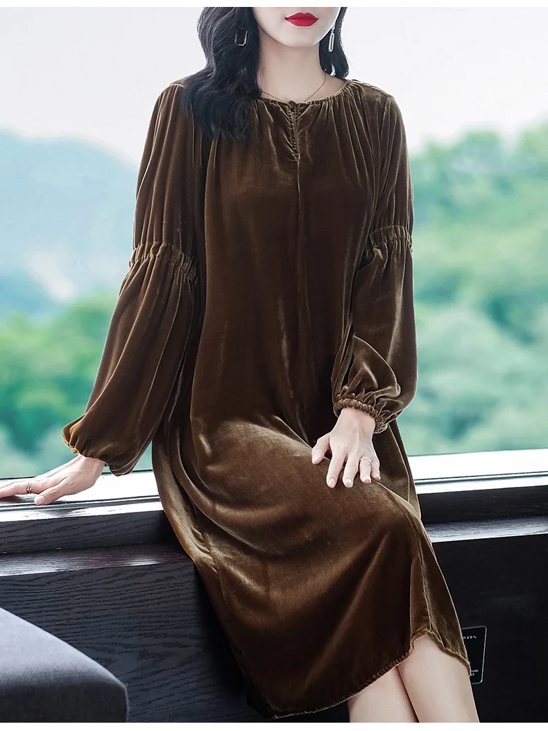 Plus Size Autumn Long Sleeve Vintage Velvet Party Dress Korean Fashion Winter Long Sleeve Elegant Retro Street Wear Velour Dress