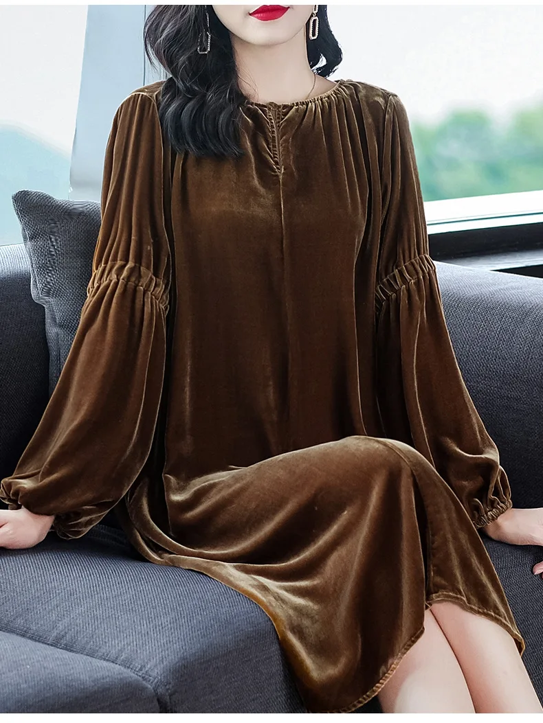 Plus Size Autumn Long Sleeve Vintage Velvet Party Dress Korean Fashion Winter Long Sleeve Elegant Retro Street Wear Velour Dress