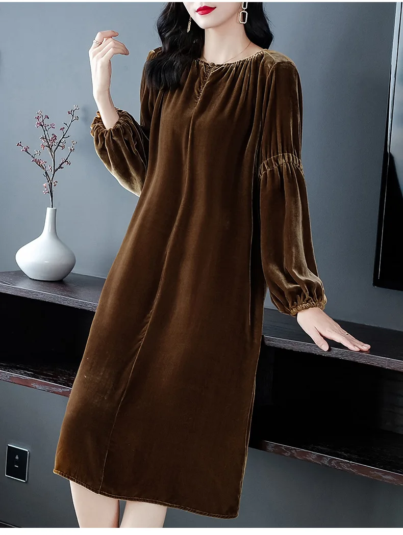 Plus Size Autumn Long Sleeve Vintage Velvet Party Dress Korean Fashion Winter Long Sleeve Elegant Retro Street Wear Velour Dress