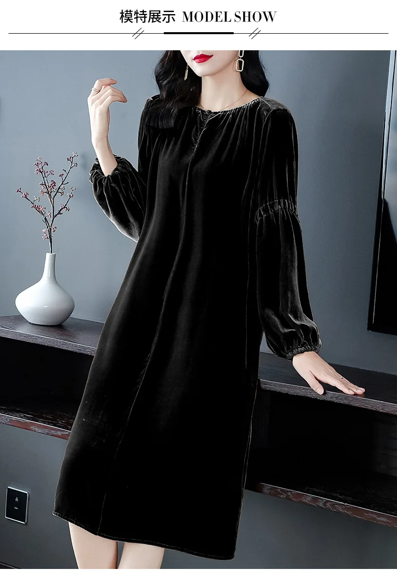 Plus Size Autumn Long Sleeve Vintage Velvet Party Dress Korean Fashion Winter Long Sleeve Elegant Retro Street Wear Velour Dress
