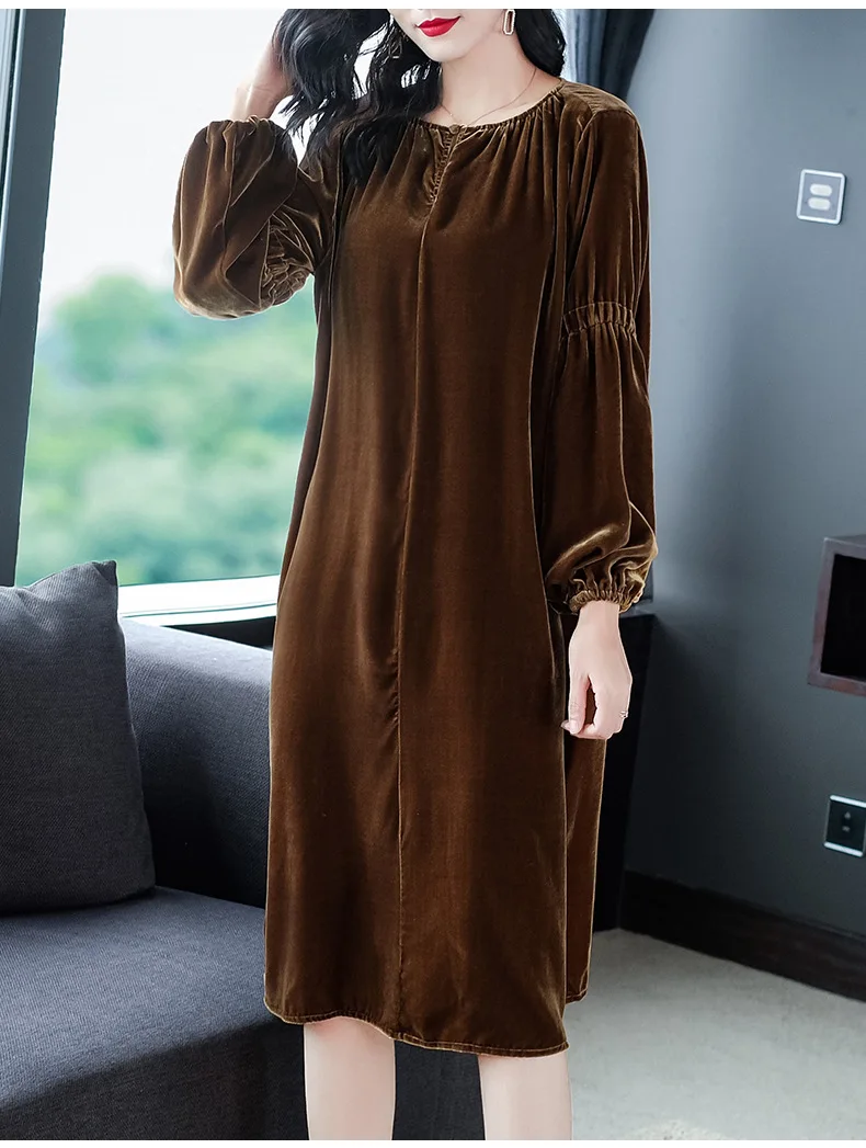 Plus Size Autumn Long Sleeve Vintage Velvet Party Dress Korean Fashion Winter Long Sleeve Elegant Retro Street Wear Velour Dress