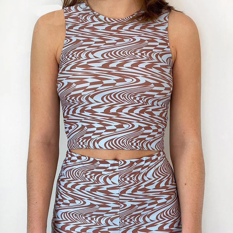 90s Aesthetics Striped Print Crop Tops Y2K Summer Streetwear Sleeveless O-neck Green Baby Tanks Women 2021 Sexy Vests