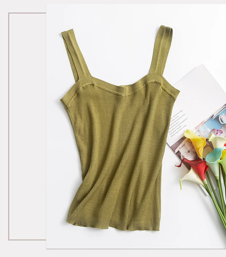 SuyaDream Women Silk Camisole 70%Silk 30%Cotton Kitted Chic Camis 2025 Spring Summer Solid Bottoming Shirt
