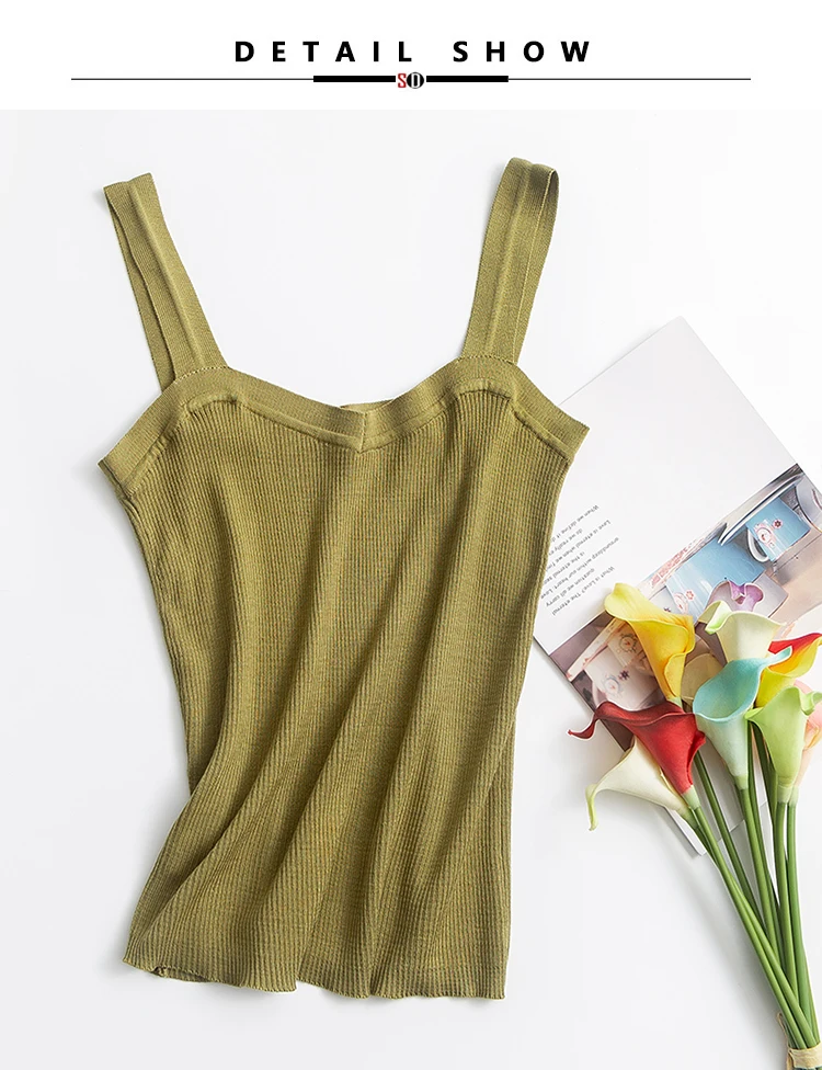 SuyaDream Women Silk Camisole 70%Silk 30%Cotton Kitted Chic Camis 2025 Spring Summer Solid Bottoming Shirt