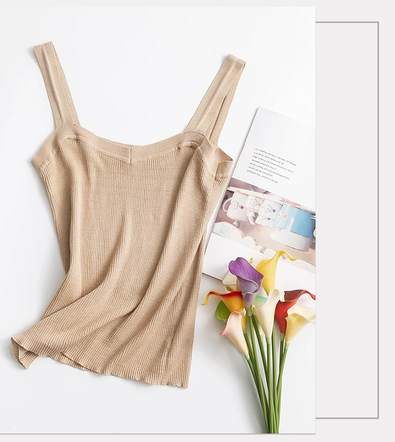 SuyaDream Women Silk Camisole 70%Silk 30%Cotton Kitted Chic Camis 2025 Spring Summer Solid Bottoming Shirt