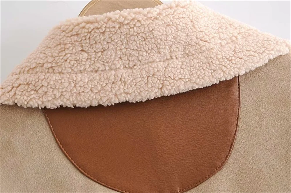 Women's Fashion Stitching Faux Leather Lamb  Jacket With Zipper Decoration Stand Collar Thickening Warm Winter New Jacket