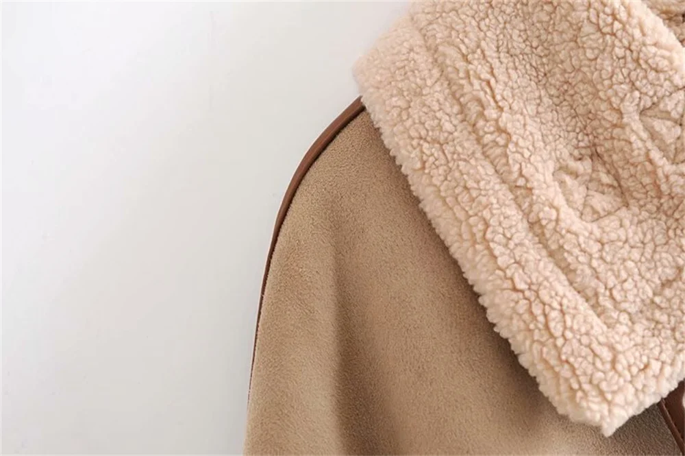 Women's Fashion Stitching Faux Leather Lamb  Jacket With Zipper Decoration Stand Collar Thickening Warm Winter New Jacket