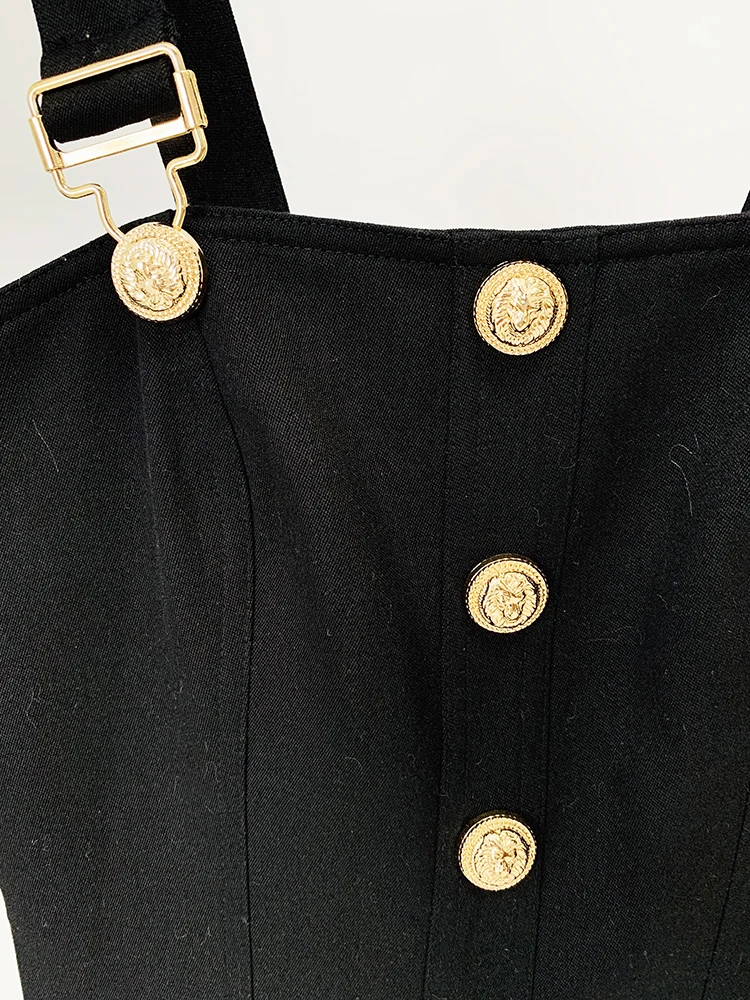 HIGH STREET Newest 2026 Summer Fashion Star Style Designer Women's Lion Buttons Pinafore Dress