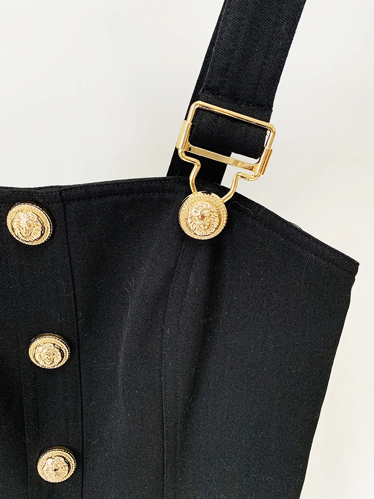 HIGH STREET Newest 2026 Summer Fashion Star Style Designer Women's Lion Buttons Pinafore Dress