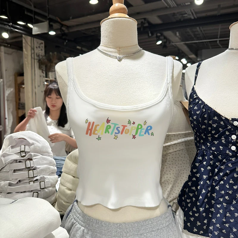 Vintage Graphic Heartstopper Letter Print T-Shirt Women Streetwear Short Sleeve Slim Crop Top Sexys Femme Summer Tank Top Y2K