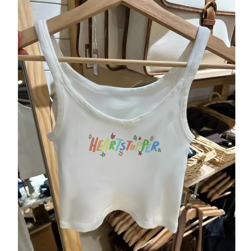 Vintage Graphic Heartstopper Letter Print T-Shirt Women Streetwear Short Sleeve Slim Crop Top Sexys Femme Summer Tank Top Y2K