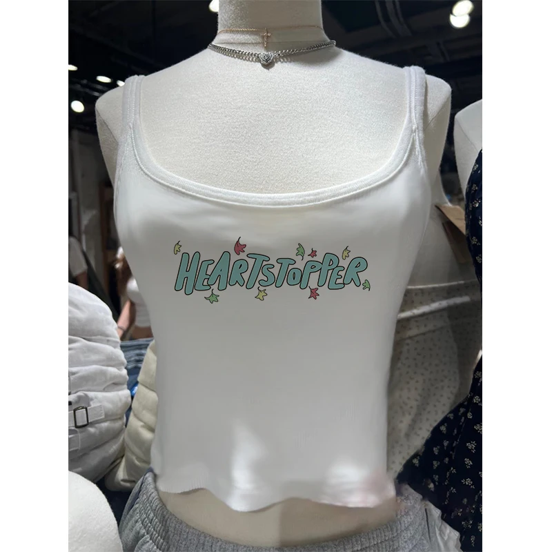 Vintage Graphic Heartstopper Letter Print T-Shirt Women Streetwear Short Sleeve Slim Crop Top Sexys Femme Summer Tank Top Y2K