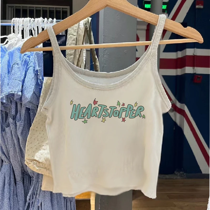 Vintage Graphic Heartstopper Letter Print T-Shirt Women Streetwear Short Sleeve Slim Crop Top Sexys Femme Summer Tank Top Y2K