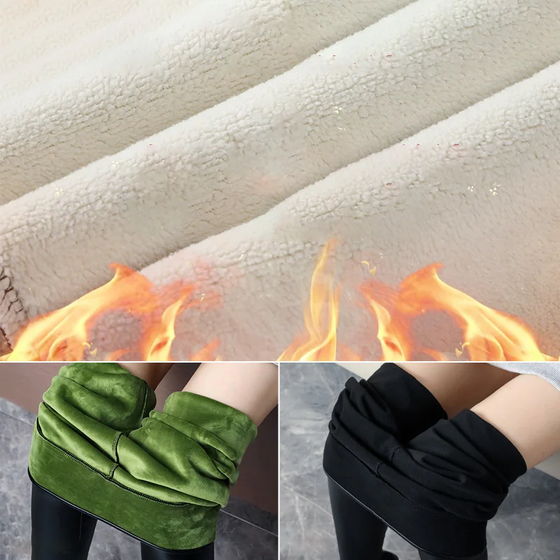 Winter Warm PU Leather Leggings Women Leather Pantalones High Waist Thermal Tights Stretchy Pants Winter Fleece Lined Trousers