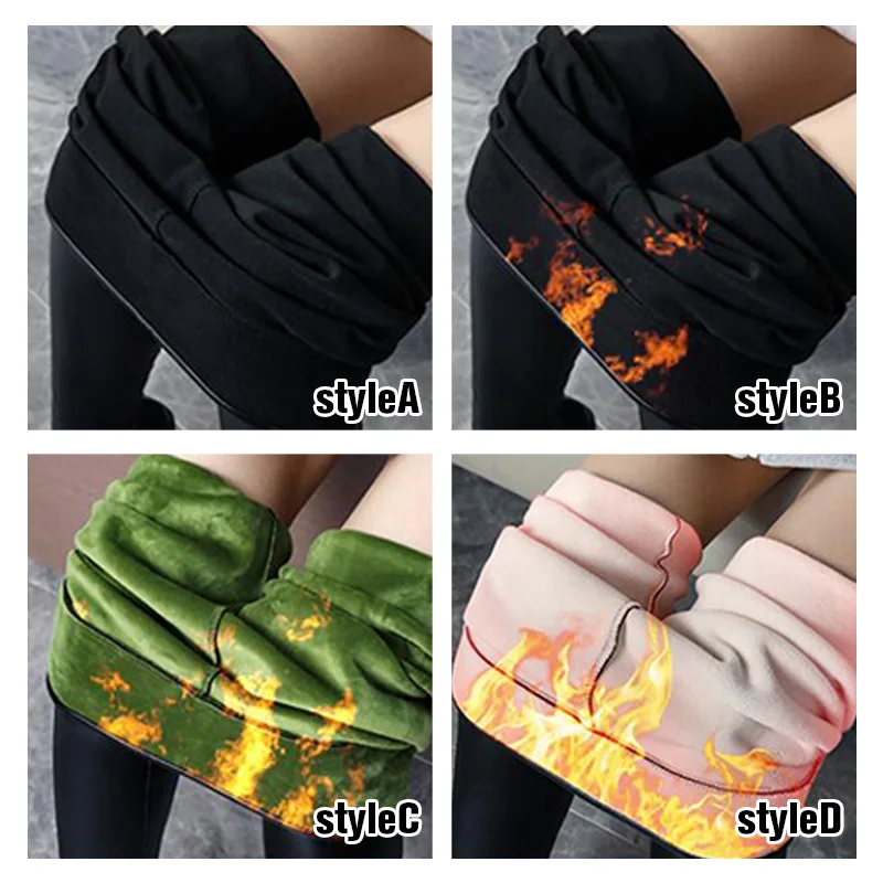 Winter Warm PU Leather Leggings Women Leather Pantalones High Waist Thermal Tights Stretchy Pants Winter Fleece Lined Trousers