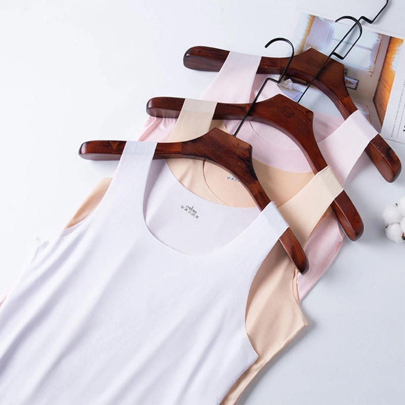 Women Summer Ice Silk Seamless Top Basic Sleeveless O-Neck Racerback Athletic Thin Shirts Plain Solid Color Yoga Quick Dropship