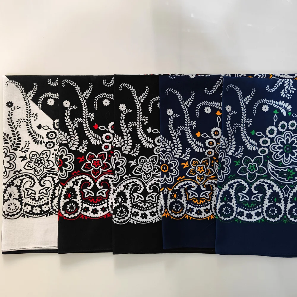 High Quality New Design Hip Hop Amoeba Cashew Cotton Square Scarf Black Bandana Scarf Headband Paisley Gifts Unisex