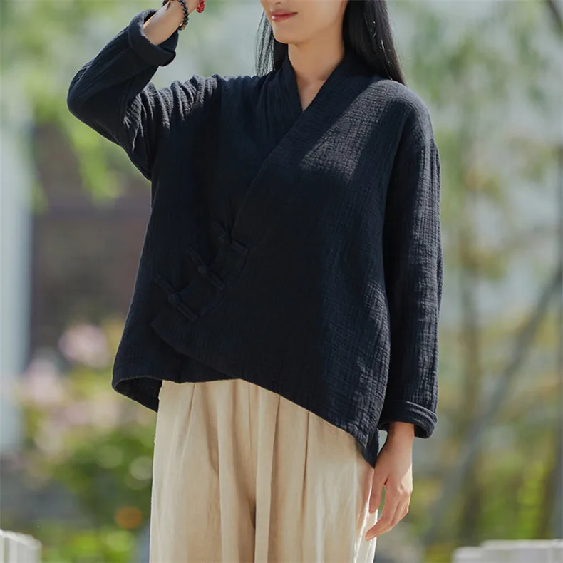 Spring Cotton Linen Cardigans Women Solid Fashion Vintage Chinese Style Irregular Button Coat Oversize Jacket Tops Ropa De Mujer