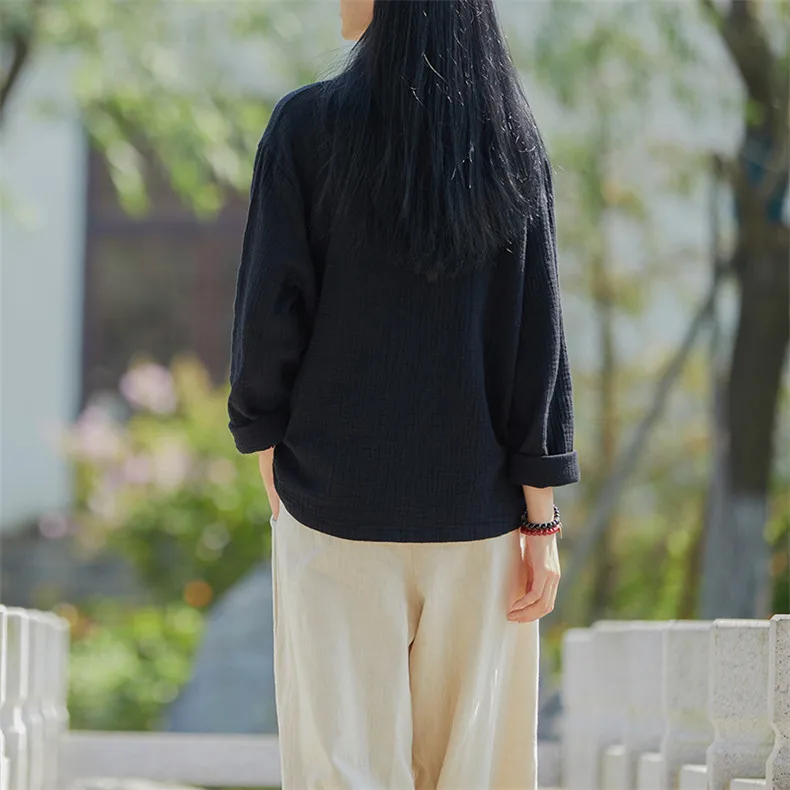 Spring Cotton Linen Cardigans Women Solid Fashion Vintage Chinese Style Irregular Button Coat Oversize Jacket Tops Ropa De Mujer