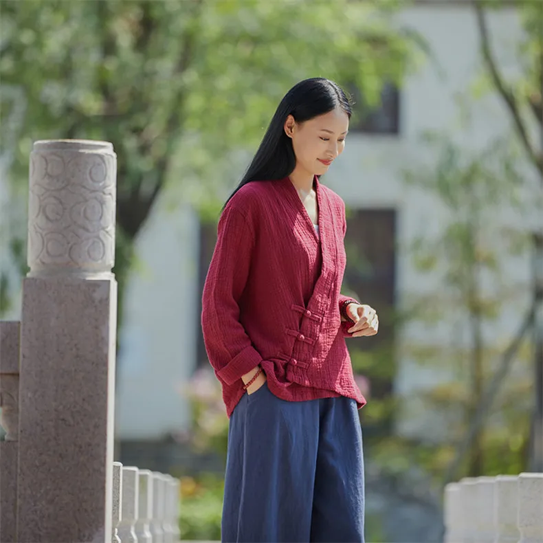 Spring Cotton Linen Cardigans Women Solid Fashion Vintage Chinese Style Irregular Button Coat Oversize Jacket Tops Ropa De Mujer