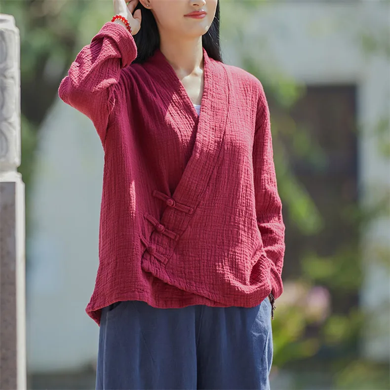 Spring Cotton Linen Cardigans Women Solid Fashion Vintage Chinese Style Irregular Button Coat Oversize Jacket Tops Ropa De Mujer