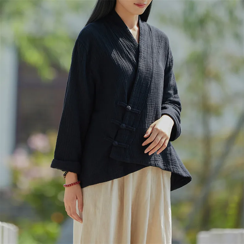 Spring Cotton Linen Cardigans Women Solid Fashion Vintage Chinese Style Irregular Button Coat Oversize Jacket Tops Ropa De Mujer
