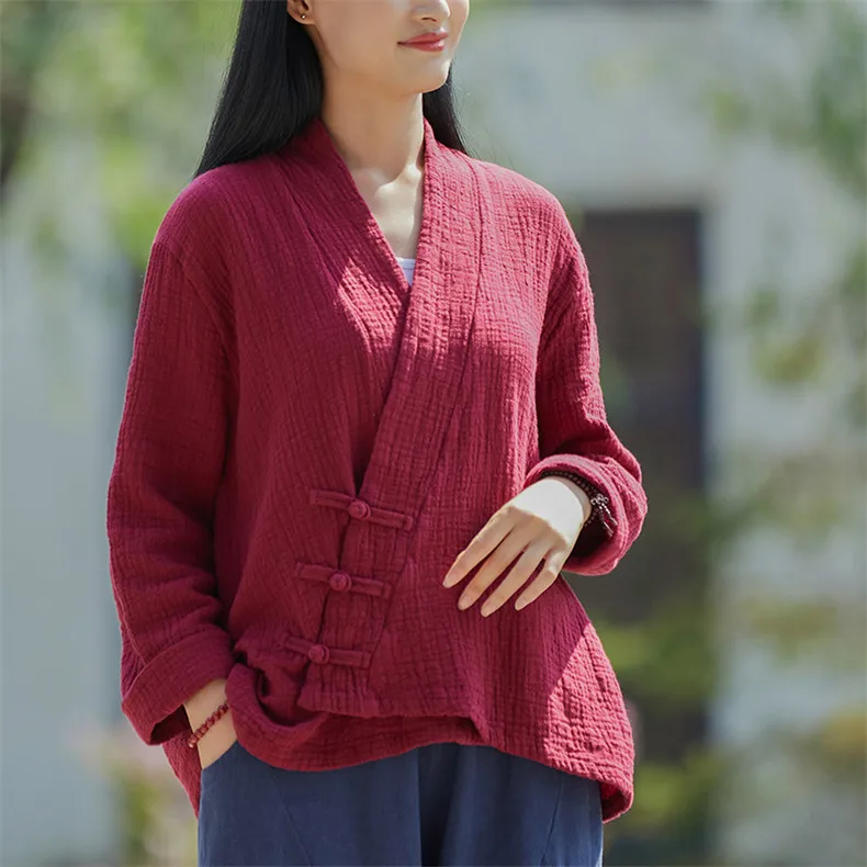 Spring Cotton Linen Cardigans Women Solid Fashion Vintage Chinese Style Irregular Button Coat Oversize Jacket Tops Ropa De Mujer