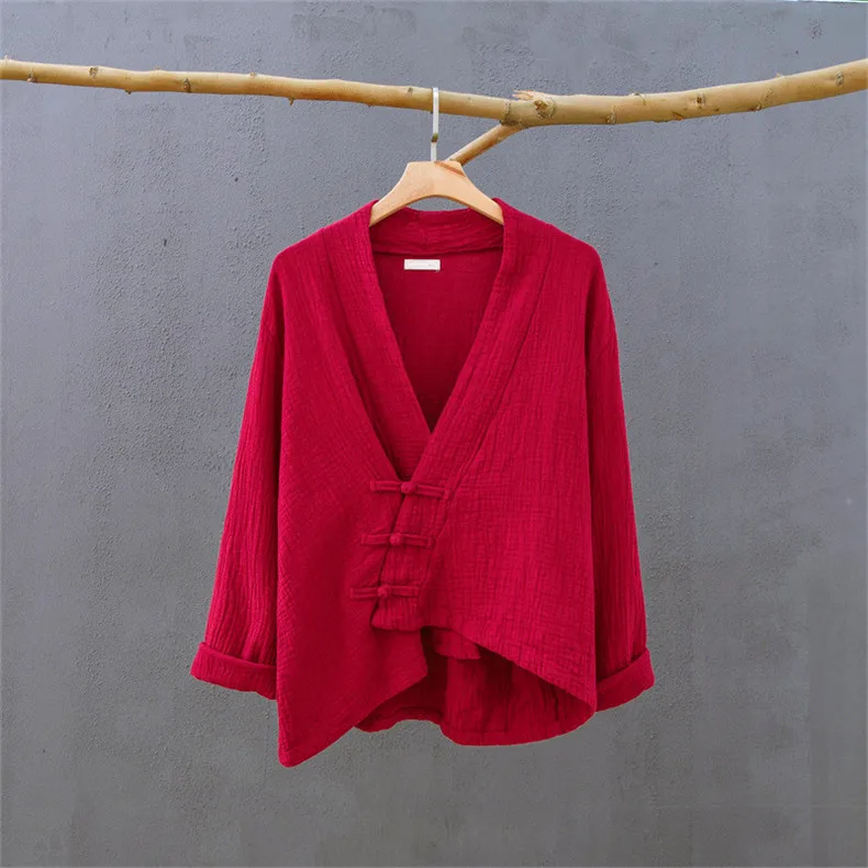Spring Cotton Linen Cardigans Women Solid Fashion Vintage Chinese Style Irregular Button Coat Oversize Jacket Tops Ropa De Mujer