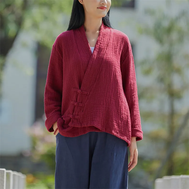 Spring Cotton Linen Cardigans Women Solid Fashion Vintage Chinese Style Irregular Button Coat Oversize Jacket Tops Ropa De Mujer