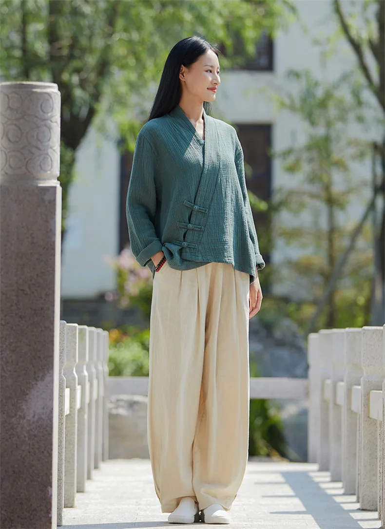 Spring Cotton Linen Cardigans Women Solid Fashion Vintage Chinese Style Irregular Button Coat Oversize Jacket Tops Ropa De Mujer