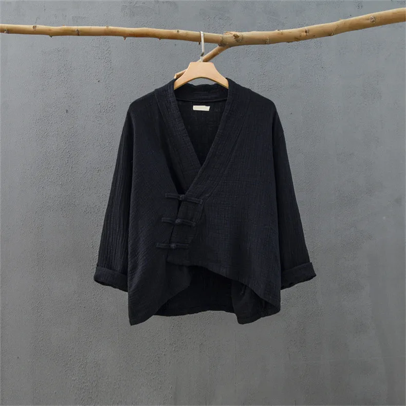 Spring Cotton Linen Cardigans Women Solid Fashion Vintage Chinese Style Irregular Button Coat Oversize Jacket Tops Ropa De Mujer