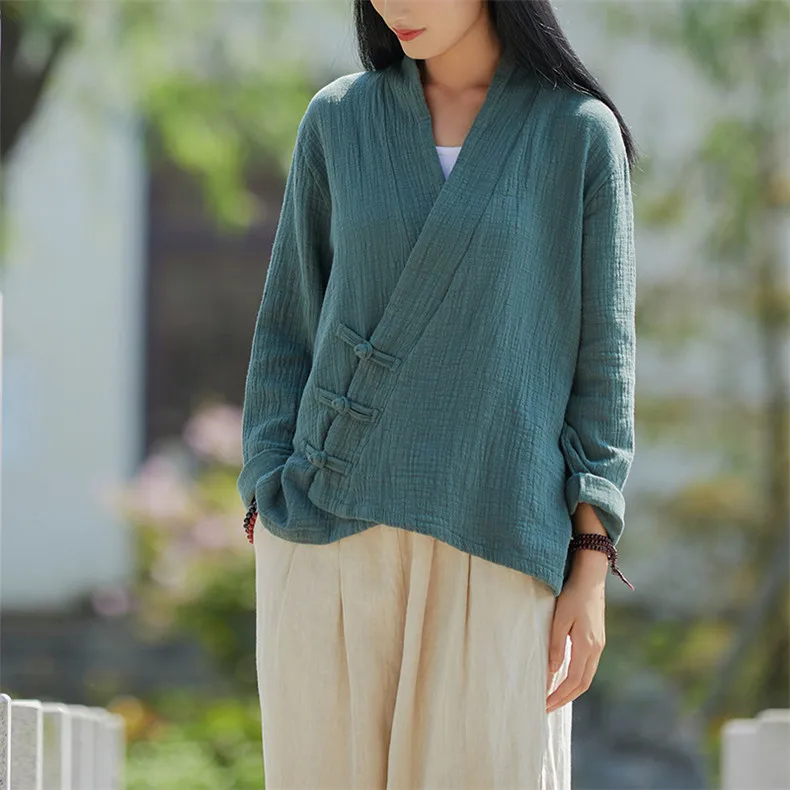Spring Cotton Linen Cardigans Women Solid Fashion Vintage Chinese Style Irregular Button Coat Oversize Jacket Tops Ropa De Mujer