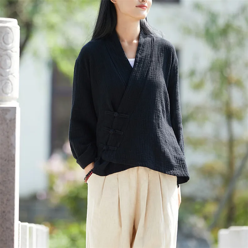 Spring Cotton Linen Cardigans Women Solid Fashion Vintage Chinese Style Irregular Button Coat Oversize Jacket Tops Ropa De Mujer