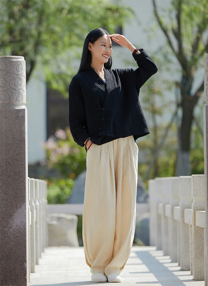 Spring Cotton Linen Cardigans Women Solid Fashion Vintage Chinese Style Irregular Button Coat Oversize Jacket Tops Ropa De Mujer
