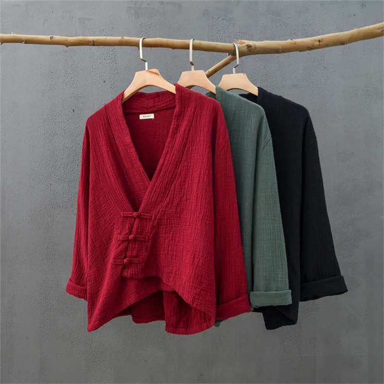 Spring Cotton Linen Cardigans Women Solid Fashion Vintage Chinese Style Irregular Button Coat Oversize Jacket Tops Ropa De Mujer