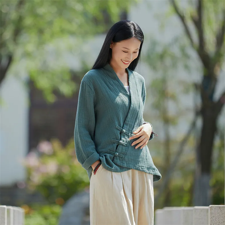 Spring Cotton Linen Cardigans Women Solid Fashion Vintage Chinese Style Irregular Button Coat Oversize Jacket Tops Ropa De Mujer