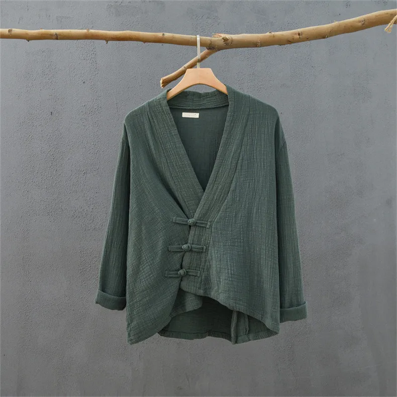 Spring Cotton Linen Cardigans Women Solid Fashion Vintage Chinese Style Irregular Button Coat Oversize Jacket Tops Ropa De Mujer