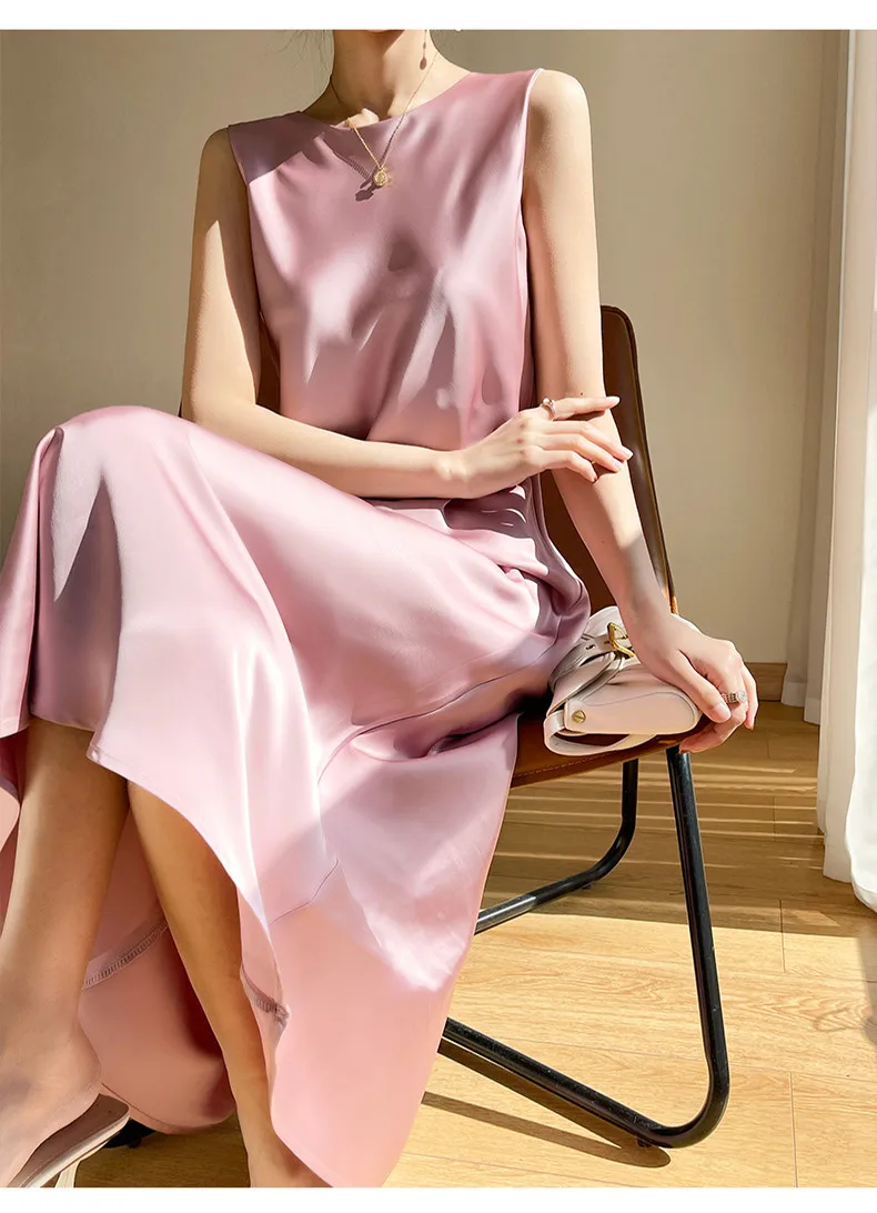 2026 Summer Robe Long Maxi Sundress Fashion Elegant Women's Acetate Satin Dresses Sexy Artificial Silk Sleeveless Party Dress