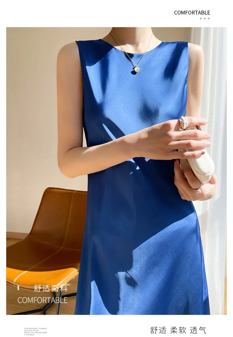 2026 Summer Robe Long Maxi Sundress Fashion Elegant Women's Acetate Satin Dresses Sexy Artificial Silk Sleeveless Party Dress