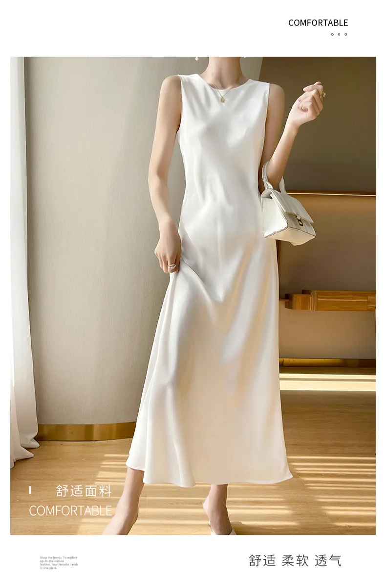 2026 Summer Robe Long Maxi Sundress Fashion Elegant Women's Acetate Satin Dresses Sexy Artificial Silk Sleeveless Party Dress