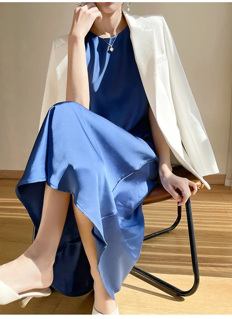 2026 Summer Robe Long Maxi Sundress Fashion Elegant Women's Acetate Satin Dresses Sexy Artificial Silk Sleeveless Party Dress