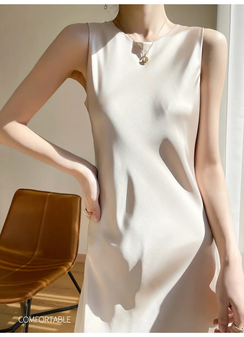 2026 Summer Robe Long Maxi Sundress Fashion Elegant Women's Acetate Satin Dresses Sexy Artificial Silk Sleeveless Party Dress