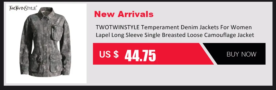 TWOTWINSTYLE Temperament Denim Jackets For Women Lapel Long Sleeve Single Breasted Loose Camouflage Jacket Female Fashion 2023