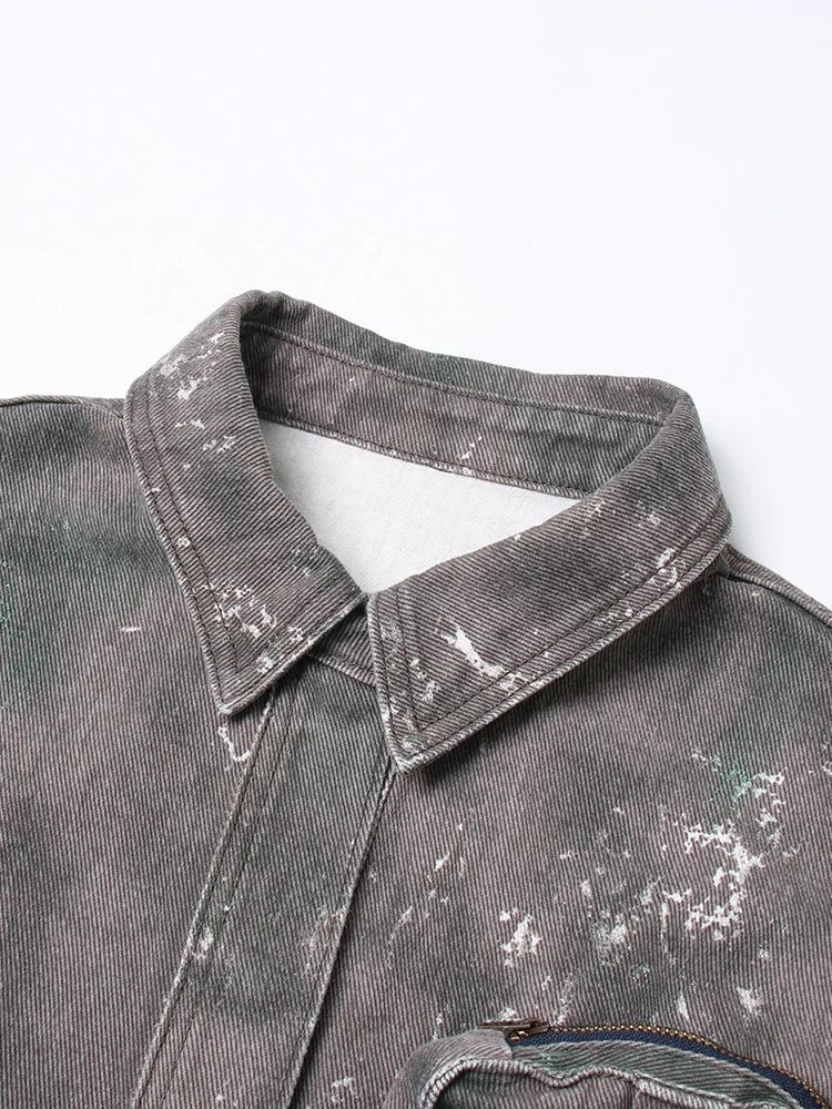 TWOTWINSTYLE Temperament Denim Jackets For Women Lapel Long Sleeve Single Breasted Loose Camouflage Jacket Female Fashion 2023